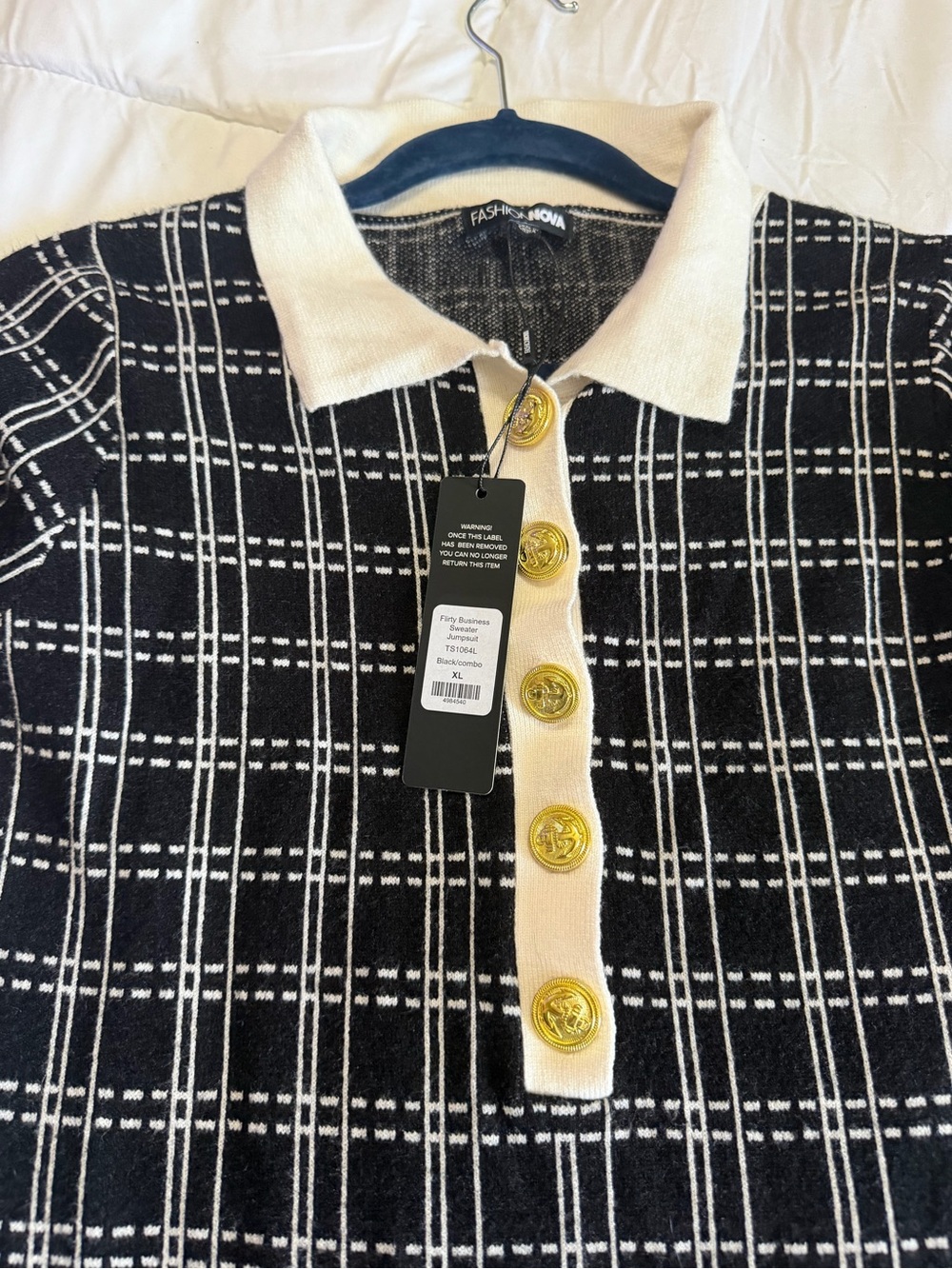 Fashion Nova Black Plaid One-Piece Romper with Cream Trim - Picture 5 of 11